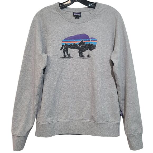 Patagonia Tops - Patagonia Fitz Roy Bison Crew Sweatshirt Medium Gray EUC Organic Cotton